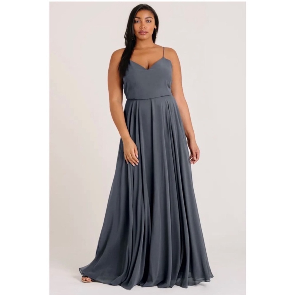 Jenny Yoo Slate Blue Spaghetti-Strap Chiffon Maxi Dress - Picture 12 of 12